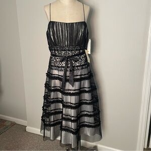 OC Oleg Cassini sheer black beaded and lace overlay dress size 14